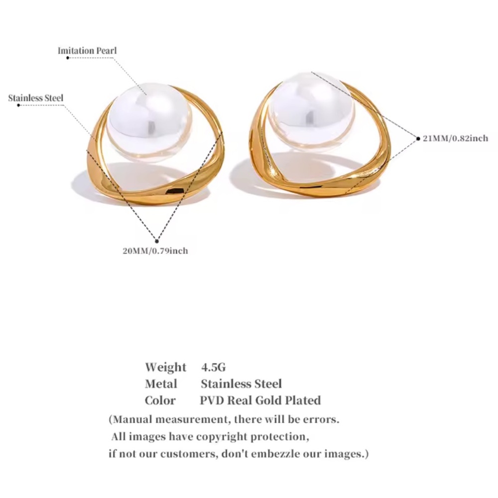Stainless Steel Gold Tone and Pearl Earrings (A7) - Picture 5 of 8